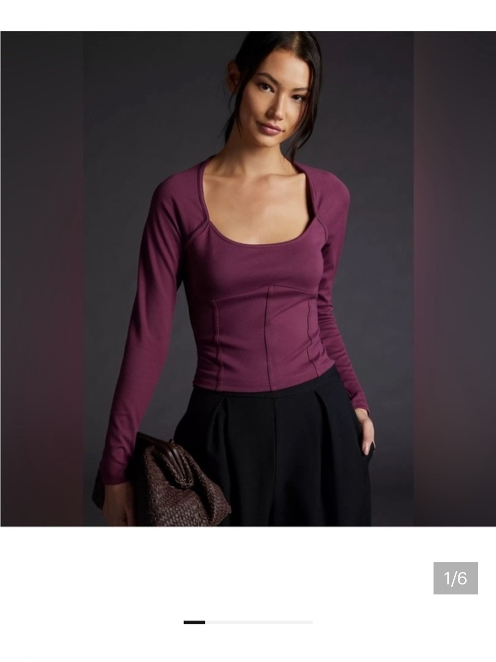 Anthropologie Fitted Long-Sleeve Scoop Neck Top in Plum